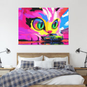 Kosmische kat en de kleine auto canvas afdruk (Insitu (Slaapkamer))