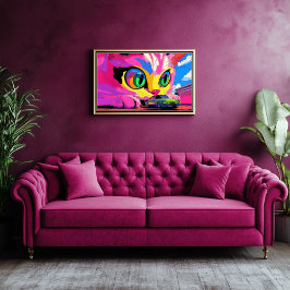 Kosmische kat en de kleine auto canvas afdruk