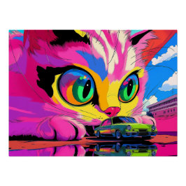 Kosmische kat en de kleine auto perfect poster