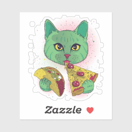 Kosmische Kat eten Pizza en Taco Sticker (Vel)