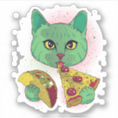 Kosmische Kat eten Pizza en Taco Sticker (Voorkant)
