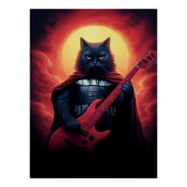 Kosmische Kat Gitaar spelend in Sterrenstelsel Perfect Poster