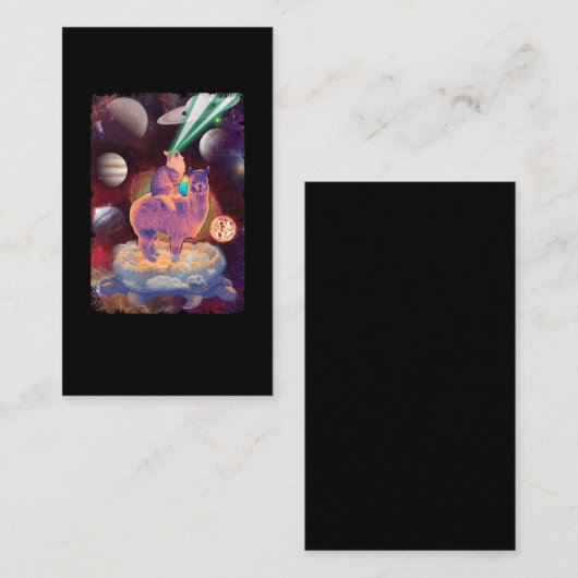 Kosmische kat met Llama Alpaca Turtle Space Visitekaartje (Voorkant / Achterkant)