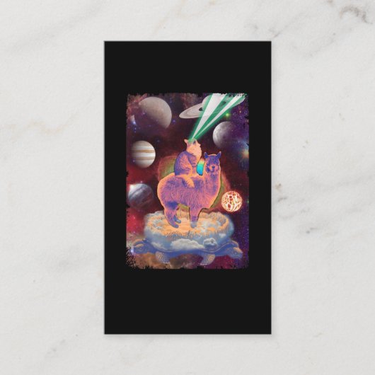 Kosmische kat met Llama Alpaca Turtle Space Visitekaartje (Voorkant)