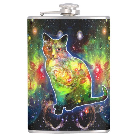 Kosmische Kat Omicron Heupfles (Voorkant)