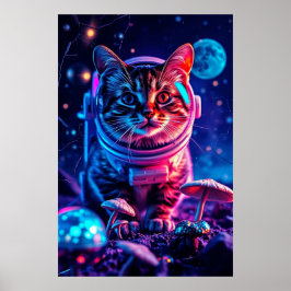 Kosmische kat op Disco MuShrooms Poster