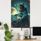 Kosmische kat op Disco MuShrooms Poster (Thuiskantoor)
