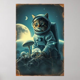 Kosmische kat op Disco MuShrooms Poster