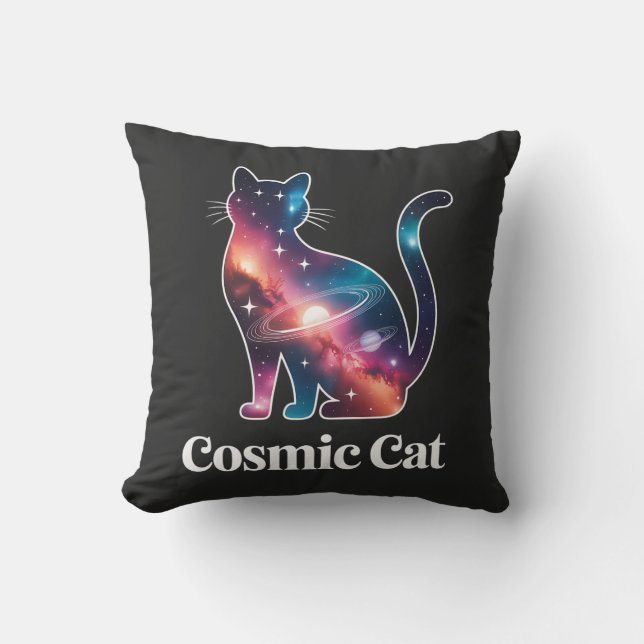 Kosmische Kat Silhouet Melkweg Ruimte Sterren Heme Kussen (Voorkant)