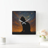 Kosmische Kat Silhouet Vierkante Klok (Huis)