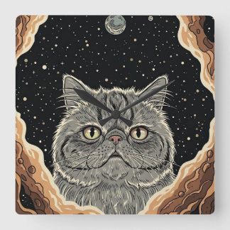 Kosmische Kat Vierkante Klok