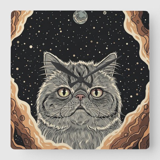 Kosmische Kat Vierkante Klok (Voorkant)