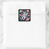 Kosmische Katstronaut in Neon Space Vaporwave Vierkante Sticker (Tas)