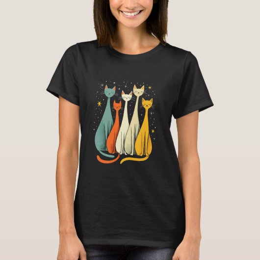 Kosmische Katten Onder De Nachthemel T-shirt (Voorkant)