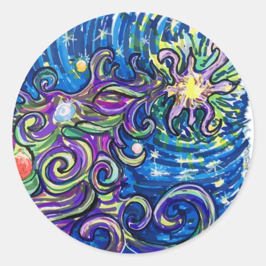 Kosmische Kerstboom Ronde Sticker (Voorkant)