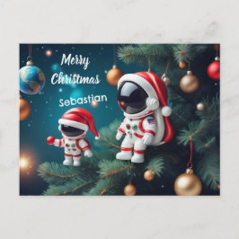 Kosmische Kerstmis Astronaut Vieren Kerstmis Feestdagenkaart