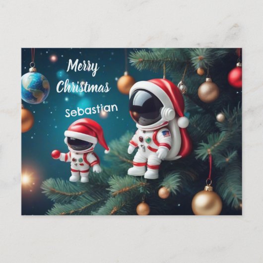 Kosmische Kerstmis Astronaut Vieren Kerstmis Feestdagenkaart (Voorkant)