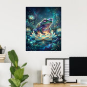 Kosmische Kikker Lichtgevende Lotus Poster (Thuiskantoor)