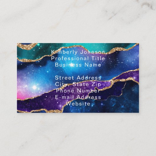 Kosmische Kleuren Faux Gold Glitter Agaat Professi Visitekaartje (Achterkant)