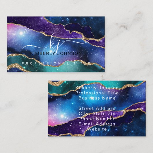 Kosmische Kleuren Faux Gold Glitter Agaat Professi Visitekaartje (Voorkant / Achterkant)