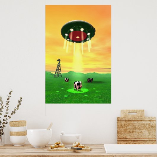 Kosmische Koe Abductie Poster (Keuken)