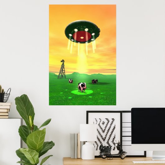 Kosmische Koe Abductie Poster (Thuiskantoor)