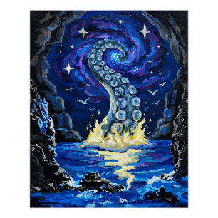 Kosmische Kraken Tentakel Oceaan Kunst Perfect Poster