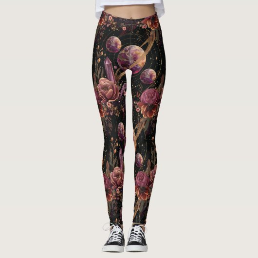 Kosmische Kristal Ringvormige Planeet Fantasie Kun Leggings (Voorkant)