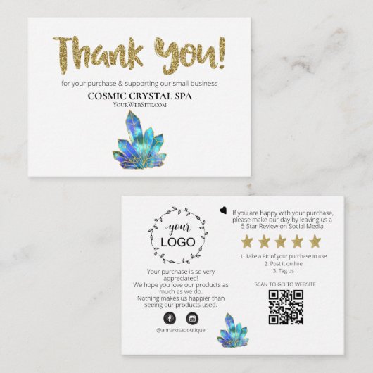 *~* KOSMISCHE KRISTALLEN - DANK U LOGO QR AP8 Revi Informatiekaartje (Voorkant / Achterkant)