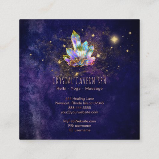 *~* kosmische kristallen Gold Glitter Stars Regenb Vierkante Visitekaartje (Achterkant)