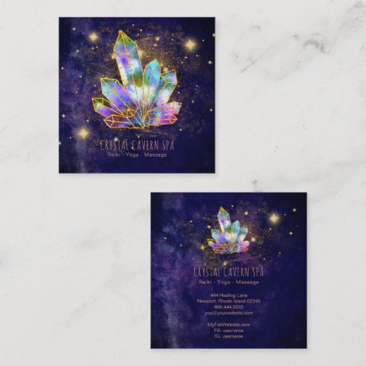 *~* kosmische kristallen Gold Glitter Stars Regenb Vierkante Visitekaartje (Voorkant / Achterkant)