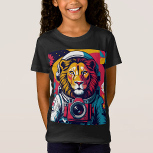 Kosmische Leeuw Astronaut Kussen Krachtige Ruimt T-shirt