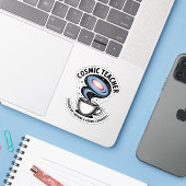 Kosmische Leraar | Grappige Galaxy Koffie & Nieuws Sticker (Laptop met iPhone)