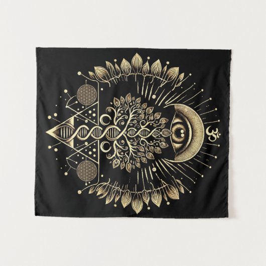 Kosmische levensboom - DNA & Heilige Geometrie Wandkleed (Voorkant (horizontaal))