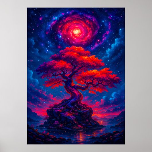 Kosmische levensboom onder Galaxy Sky Fantasy Poster (Voorkant)