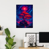 Kosmische levensboom onder Galaxy Sky Fantasy Poster (Thuiskantoor)
