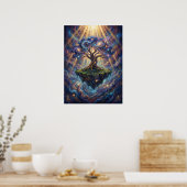 Kosmische levensboom op drijvend eiland poster (Keuken)