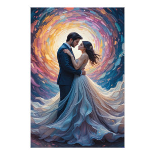 Kosmische Liefde Knuffel Levendig Paar Kunst Foto Afdruk