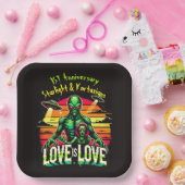 Kosmische liefde tussen twee buitenaardse wezens papieren bordje (Feest)