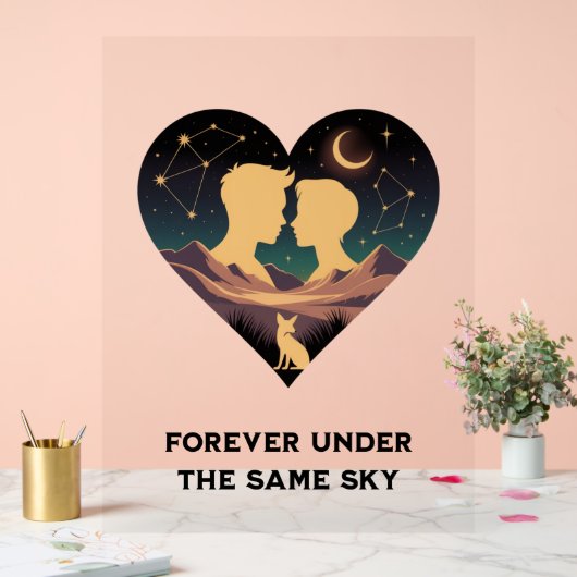 Kosmische liefdesgeschiedenis met hartliefhebbers  acryl bord (Huwelijk)