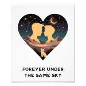 Kosmische liefdesgeschiedenis met hartliefhebbers foto afdruk (Voorkant)