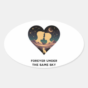 Kosmische liefdesgeschiedenis met hartliefhebbers ovale sticker