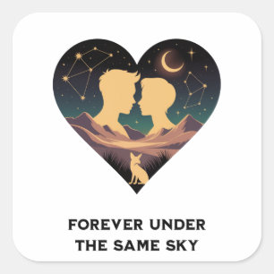 Kosmische liefdesgeschiedenis met hartliefhebbers vierkante sticker