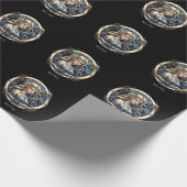 Kosmische Maagd Zodiac Symbool Blauw Goud Script M Cadeaupapier (Hoek)