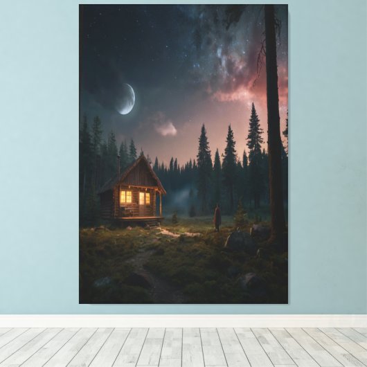 Kosmische Maan Canvas – Hemelse Wand Decor Afdruk (Insitu (Houten vloer))