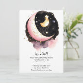 Kosmische Maan Sterren Waterverf Meisje Baby showe Kaart (Staand voorkant)