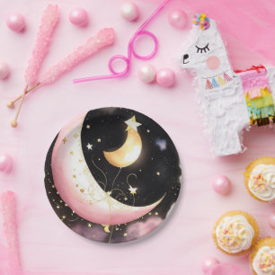 Kosmische Maan Sterren Waterverf Meisje Baby showe Papieren Bordje