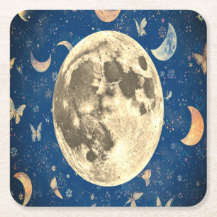 Kosmische Maanfase Papier Onderzetter Set