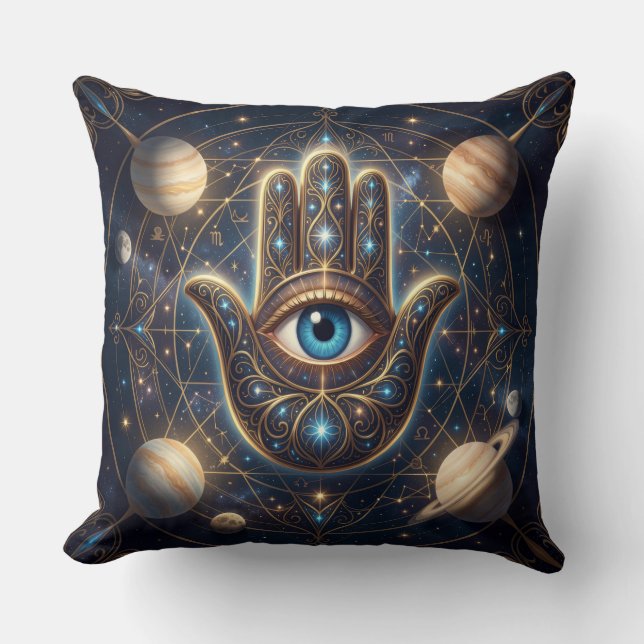  Kosmische marine goud hemelse Hamsa boze oog Kussen (Voorkant)