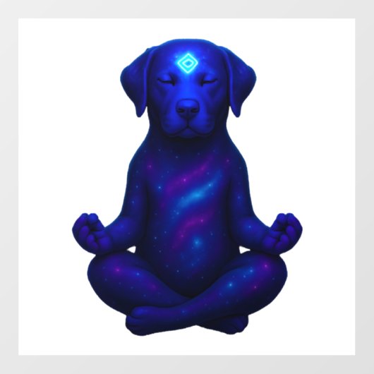 Kosmische Mediterende Hond met Gloeiend Derde Oog Raamsticker (Vel)